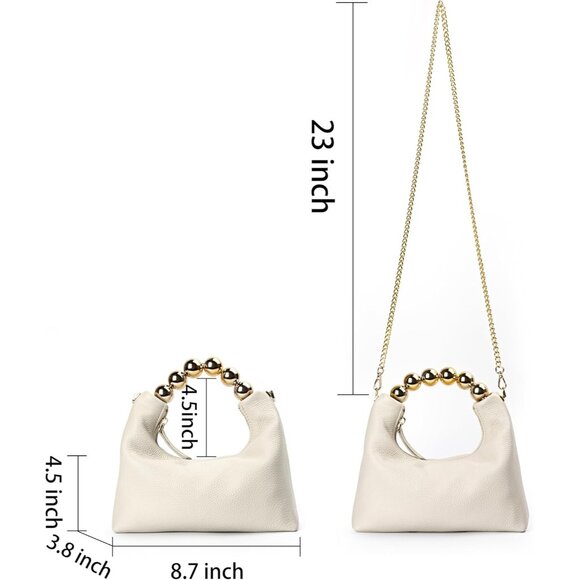⚡ Women's Top Handle Chain Pearl Strap Leather Crossbody Tote White Bag - Picture 5 of 7